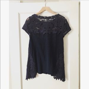 Anthropologie Navy Lace Top